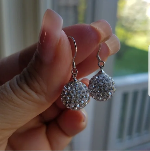 Swarovski Elements 925 Sterling Silver Disco Ball Drop Earrings NEW - Picture 10 of 15